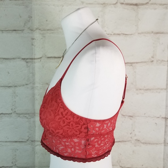 Aerie S Brick Red Stretchy Lace Bralette Pullover Lined Triangle Bust - Picture 4 of 9